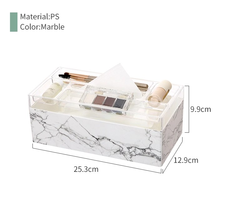 Multifuntiona Marble Printing Home Organizer Rectangle Acrylic Tissue Holder Plastic Tissue Box